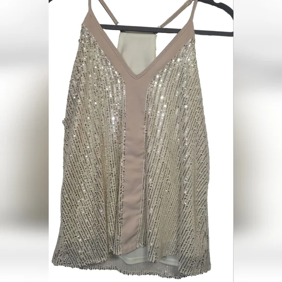 Sleeveless champagne sequin top size medium - Picture 2 of 5
